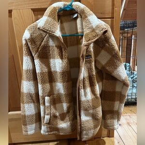 Columbia Brown and Cream Checkered Fleece Jacket